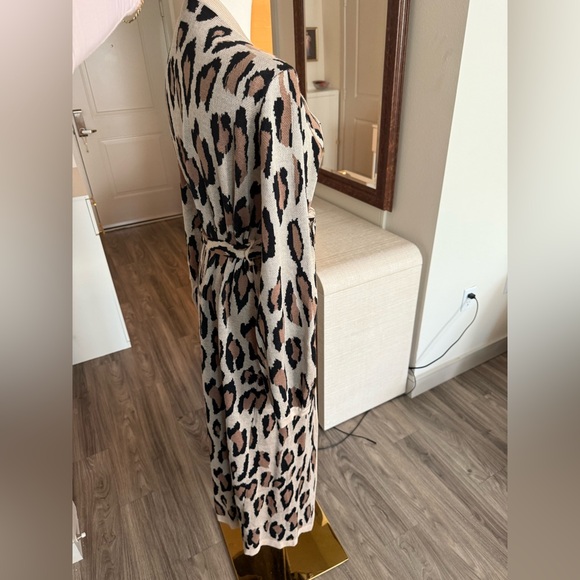 NWT Fate animal print long cardigan waist tie knit long cheetah print cardigan L - Picture 7 of 15